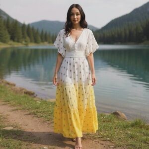 White and Yellow Maxi Dress